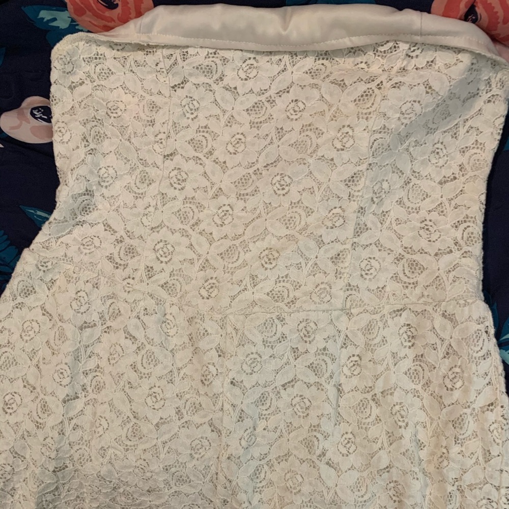 White strapless lace romper